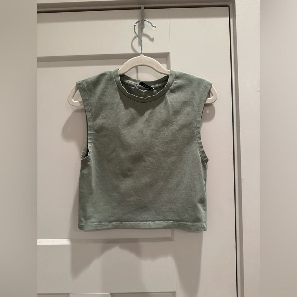 Zara Sage Green Cropped Muscle Tank